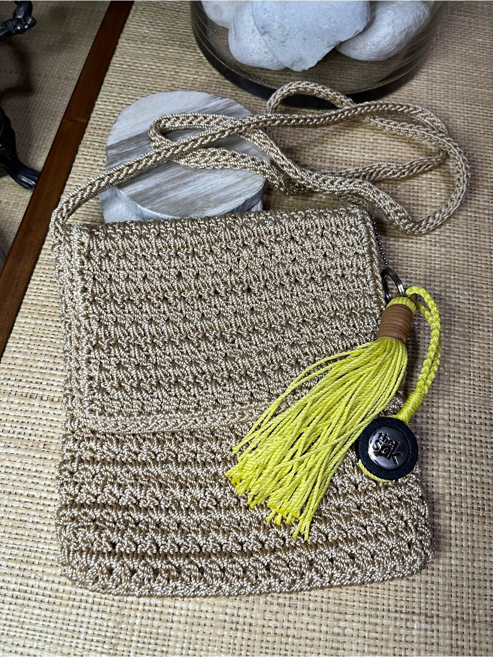 The Sak Beige Crochet‎ Crossbody Shoulder Bag